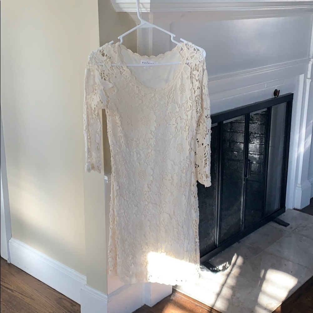 Velvet long sleeve off white dress.